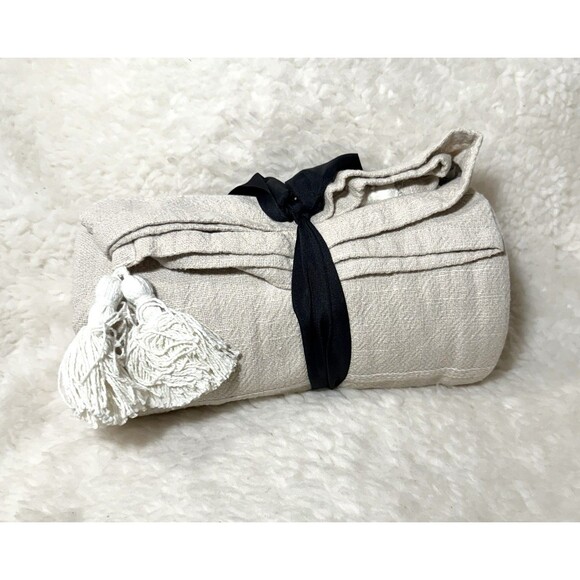 Heathered Stripe Tasseled Woven Throw Blanket Natural - Hearth & Hand w Magnolia - Picture 5 of 5